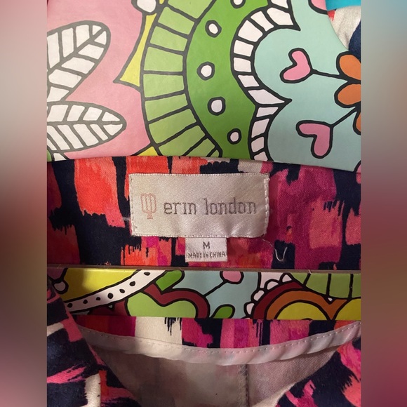 Cotton Stretch Jacket Pockets Statement Collar Zip Designer Pink Blue Print - Picture 2 of 15